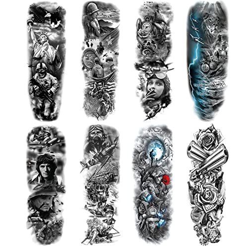 Military Tempoary Tattoo Sleeves For Men, Large Full Arm Warrior