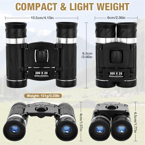 OFFCUP 200x25 Mini Compact Binoculars for Adults Kids, High Powered Small Pocket Binocular, Lightweight Folding Binoculars for Bird Watching Hunting Theater Travel Sightseeing Sport Games - Image 3