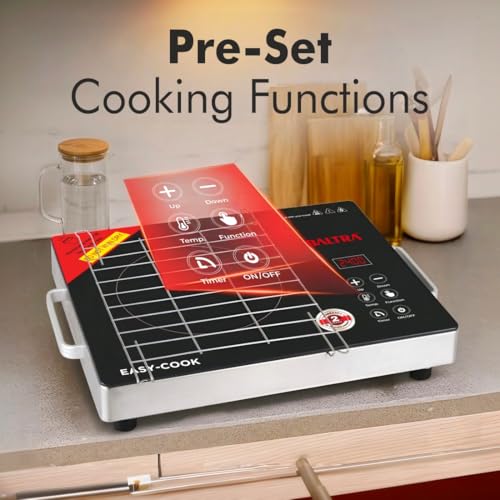 Image of BALTRA Easycook Infrared Induction Cooktop 2400W with Grill Rack, Infrared Glass Top, Digital Touch Control, Auto-Off Safety, 3 Cooking Modes, Infrared Hot Plate, Works with All Cookware