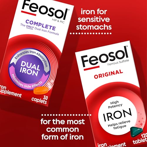 Image of Feosol Original Iron Supplement Tablets, Non-heme, 325mg Ferrous Sulfate (65mg Elemental Iron) per Iron Pill, 1 Per Day, 120ct, 4 Month Supply, for Energy and Immune System Support, Made in USA