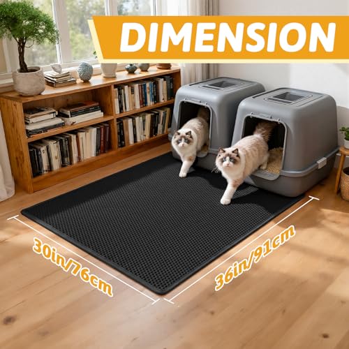 Image of Pieviev Cat Litter Mat Double Layer Waterproof Urine Proof Trapping Mat 1 Pack (Black, 36x30 Inch (Pack of 1))