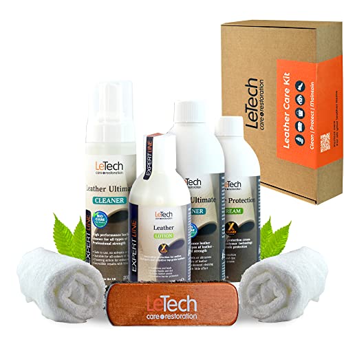 Letech Leather Cleaner for Car Interior 16.9 oz, 6-Piece Shoe Leather Care Kit, Leather Conditioner for Furniture 500 ml, Leather Furniture Cleaner and Conditioner with Cream, Lotion, Brush, Towels