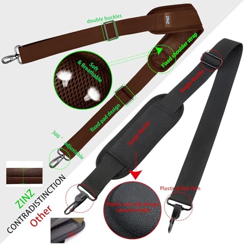 Image of ZINZ Shoulder Strap 78 inch Universal Handbag Strap with Ultra-thick Fixed Padded and Dual Balanced Adjustable Buckles Shoulder Crossbody Strap for Briefcase Messenger Bag Laptop bag Luggage,Brown