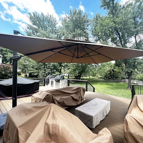 PURPLE-LEAF-10-X-13-Cantilever-Outdoor-Umbrellas-Large-Patio-Umbrella-Hanging-Double-Top-Rectangle-Offset-Umbrella-with-360Rotation-Tilting-Umbrella-Outdoor-Patio-Taupe PURPLE LEAF 10 X 13 Cantilever Outdoor Umbrellas Large Patio Umbrella Hanging Double Top Rectangle Offset Umbrella with 360Rotation Tilting Umbrella Outdoor Patio Taupe