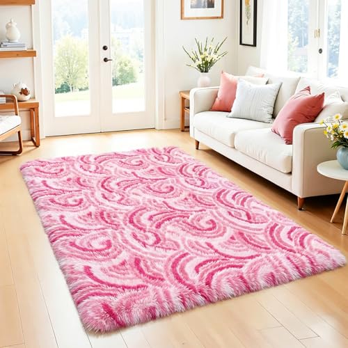 Tapete Rosa Peludo Suave 4x6 Ft para Niñas miniatura 4