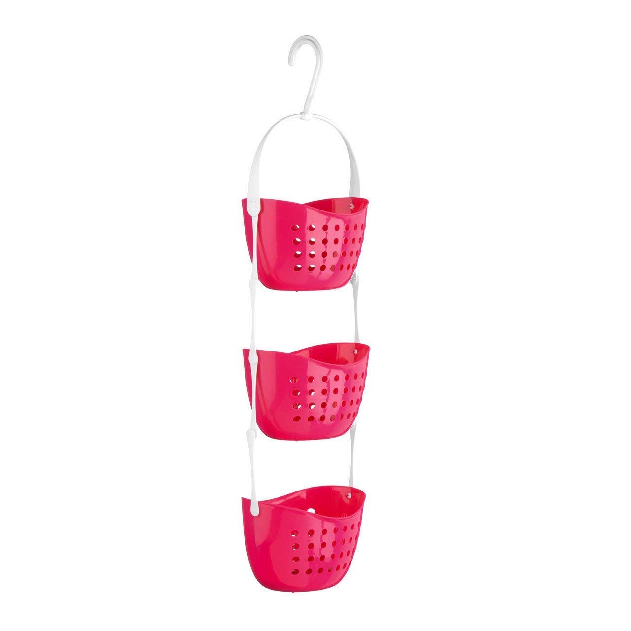 Top Home Solutions 3 Tier Shower Caddy Bath Rack Plastic Hanging Over Basket Unit Shower Organiser (Pink)