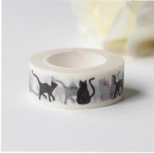 Miniatura 4 de 1 cinta adhesiva decorativa decorativa de papel japonés con estampado de gato negro de 0.591 in x 32.8 ft, como se muestra en la imagen