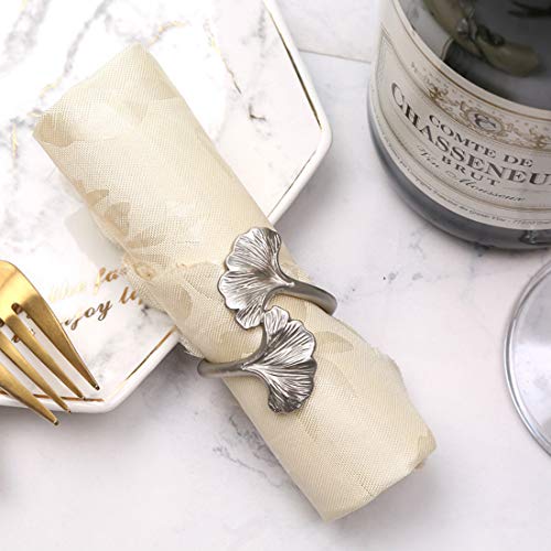 Joyindecor Gingko Leaf Napkin Rings - Set Of 6 Metal Leaves Napkin Holders For Wedding Party And Daily Use, A Beautiful Complement To Your Dinner Table Décor (Silver) #TOP23