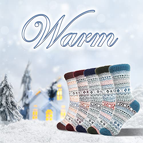 Image of ICEIVY Womens Socks 5 Pairs Wool Warm Cotton Thick Vintage Casual Winter Cabin Crew Fuzzy Socks Gifts For Women