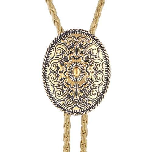 Image of GelConnie Floral Bolo Tie for Men Womens Bolo Tie Necklace Native American Black Men's Bolo Ties Western Cowboy Bolero Ties