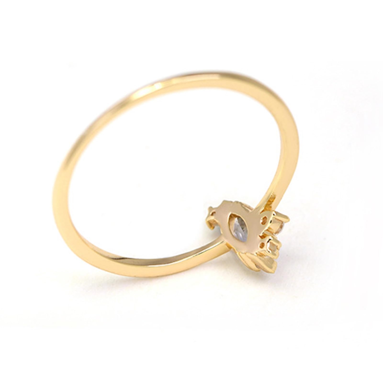 Damen Gelbgold Polierter dünner Versprechensring mit Marquise-weißem Kristall und rundem Moissanit