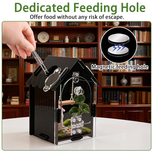Image of Jumping Spider Enclosure Kit, 3.15x3.15x5.6 Inch Acrylic Terrarium with Magnetic Lock & Feeding Hole, Escape-Proof Mini Habitat for Tarantula, Mantis, Reptiles, Cricket Keeper