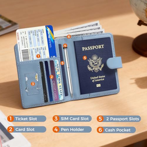 Image of Melsbrinna Premium Leather Passport Holder Covers Case, Waterproof Rfid Blocking Travel Wallet Passport Holder with Pen Holder, Cute Passport Book for Women /Men