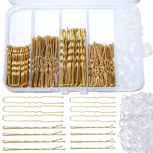 300 Stück Haarnadeln Bobby Pins Set, Metal Haarklammern Damen Hair Accessories, French U-Haarklammern 2inch 2.36inch, Hair Pins für 2inch 2.75inch, Haargummis in einer Aufbewahrungsbox (Gold)