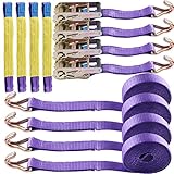 Tie-Downs Ratchet Straps 2" x 16' with Double Wires J Hook Heavy Duty Breaking Strength 10,000 lbs W
