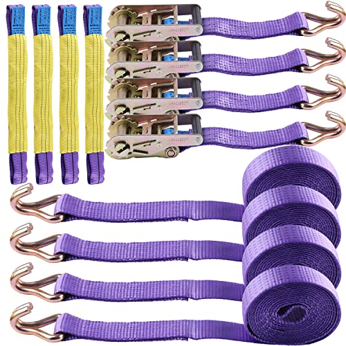 Tie-Downs Ratchet Straps 2" X 16' With Double Wires J Hook Heavy Duty Breaking Strength 10,000 Lbs Working Load 3333 Lbs For Trailer Cargo Car Truck Atv Transporting Pack Of 4 #TOP12