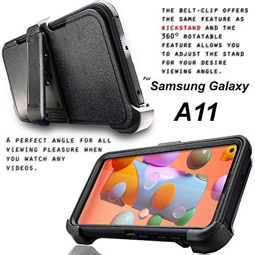 Covrware Tri Series Case For Samsung Galaxy A11 With Built-In Screen Protector Holster Belt Clip Kickstand Heavy Duty Full Body Armor Shockproof Protective Cover - Black #TOP5