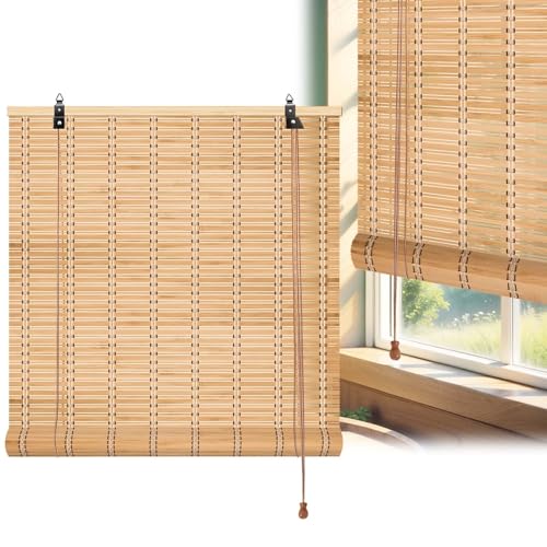 Naturale Tenda a Rullo Bamboo Con Sollevatore, Ombreggiatura Tende Bambu Interni, Personalizzabile 45-180cm Retrò Tapparella Avvolgibile Bambù Privacy per Cucina Balcone Camere Da Letto Gazebo