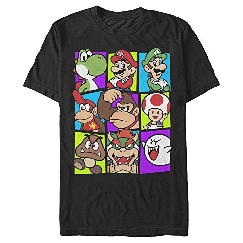 Nintendo Men's Super Mario Yoshi Luigi Bowser & Gang Box-up T-Shirt, Black, XXXXXL