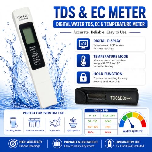 Image of TDS & EC Meter for Water Testing 0-999 ppm LCD Display Temperature Reading | EC| Temperature Meter | TDS For Water Testing Best Quality With ±2% High Accuracy | TDS & EC For Water Quality Tester