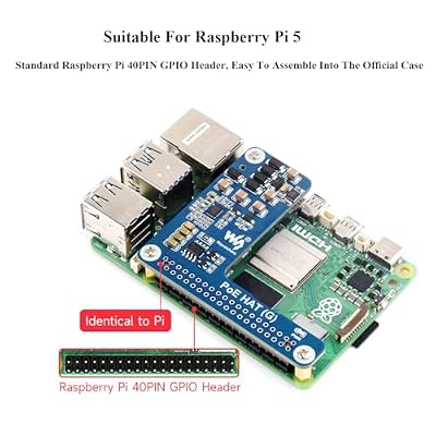 Pi5 PoE HAT Board Compatible with Raspberry Pi 5/Compute Module 5, Power Over Ethernet HAT,Offer Network Connection and Power Supply to Pi 5/CM 5 in One Cable, 5V 5A