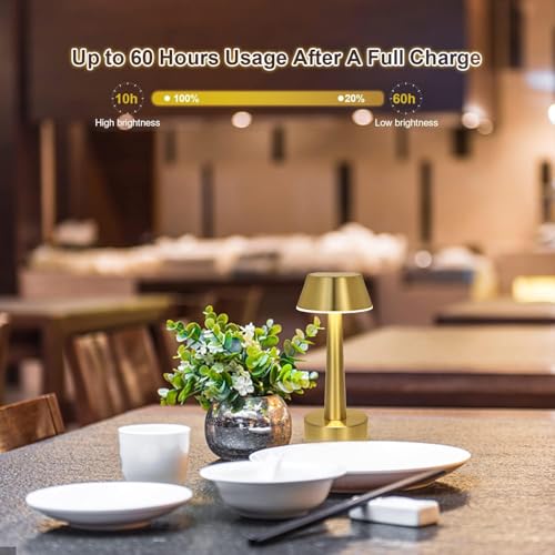 Image of Litehom Portable LED Table Lamp, 3-Levels Brightness Metal Desk Lamp,3 Color Touch Control Rechargeable Lamp, Ideal Bedside Lamp for Nightstand,Bedroom, Living Room (Light Golden)