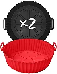 Kit 2 Formas de Silicone para Air Fryer, Resistente ao Calor, Antiaderente, com Alça, Reutilizável, Segura para Alimentos, Compatível com Forno e Microondas, Lavável na Lava-Louças