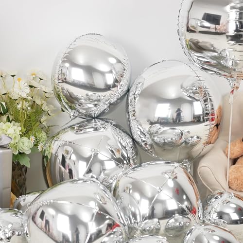 Image of 12PCS Metallic Silver Round Foil Balloons 22 inch 15 inch 10 inch Large Mylar Balloons