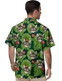 EoBeKee Men's Hawaiian Shirt Short Sleeve Button Down, Funny Tabby Cat on Palm Leaves Print Novelty Shirt for Cat Lovers