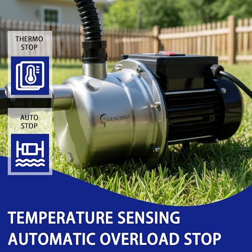 Image of LANCHEZ 1 /2 HP Shallow Well Pump, 960 GPH Stainless Steel Water Transfer Pump, 115V Garden Irrigation Pump, Water Booster Jet Pump for Home Garden Lawn Farm, Black