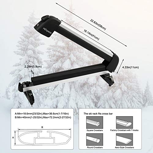 image for PEXMOR Car Ski Snowboard Roof Racks 2 PCS Universal Aluminum Ski Snowb