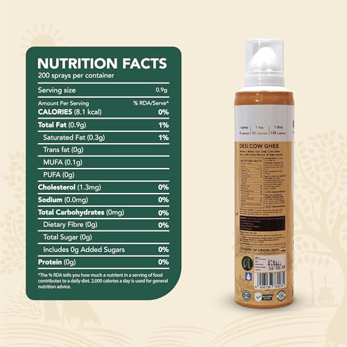Image of Anveshan A2 Desi Cow Ghee Cooking Spray - 200 ML | 100% Natural, Propellant-Free, No Gas, Premium Ghee for Sauting, Baking, Roasting, Grilling, Tandoori, and Finishing Touch