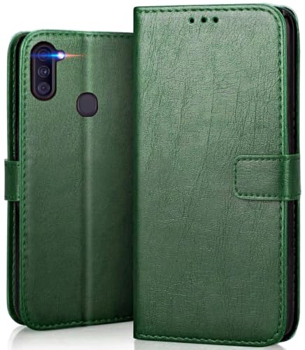 Image of SHINESTAR Samsung Galaxy M11 Flip Back Cover | PU Leather Flip Cover Wallet Case with TPU Silicone Case Back Cover for Samsung Galaxy M11- Green