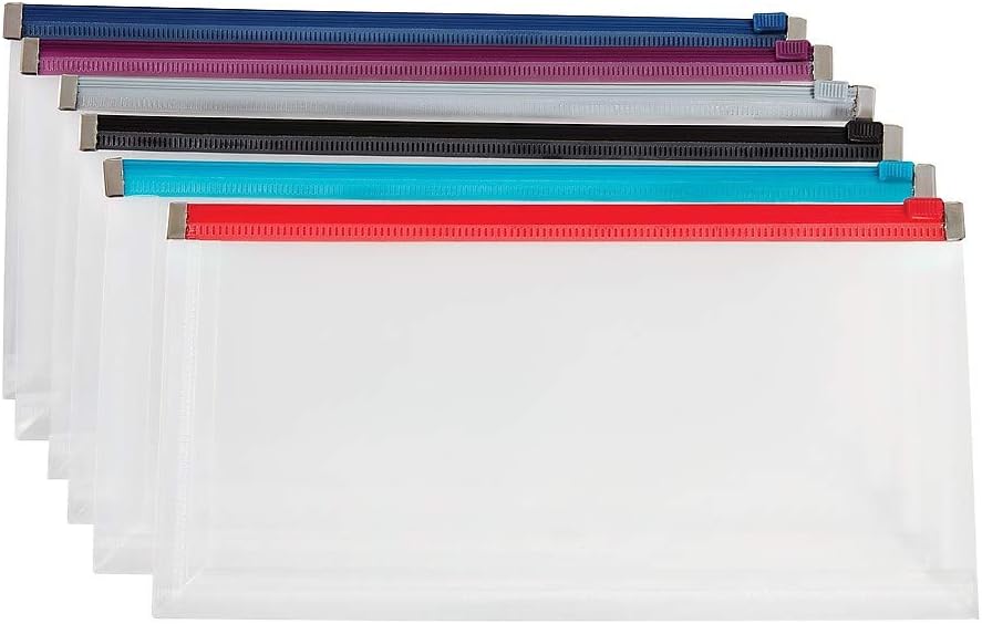 Staples 344890 Poly Zip Envelopes Letter Size Clear with Assorted Zippers 5/PK