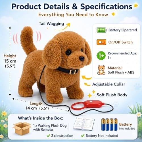 Image of Remote Control Walking Dog Toy Interactive Battery Operated Puppy Plush Soft Moving Tail Electronic Pet Toy for Kids Boys Girls Educational Fun Gift