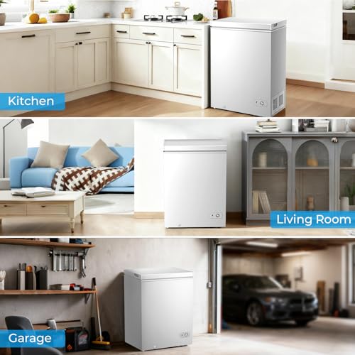 Image of Antarctic Star Chest Freezer 5.0 Cubic Feet Compact Freezer with Removable Baskets, Top Open Door Deep Freezer, 7-Level Adjustable Temperature for Home Dorm, Bar, Basement, Kitchen, White