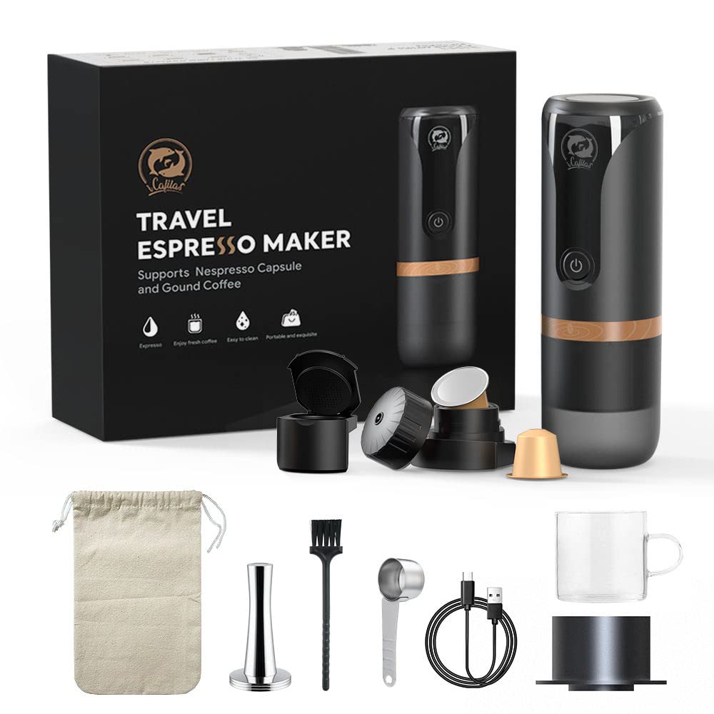 Portable Coffee Maker: 12V Travel Espresso Machine 12W, 9 Bar Pressure 2400mAh Rechargeable Battery Heating Water for Camping, Driving, Home and Office (Gift Cover)