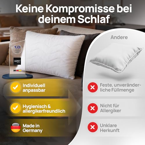 LILENO HOME Kissen 50x75 (2er Set) – 95 °C waschbar, Oeko-Tex & Made in DE – Allergiker Kopfkissen 50x75 anpassbar für himmlischen Schlaf – Haut schmeichelndes & geruchsfreies Pillow