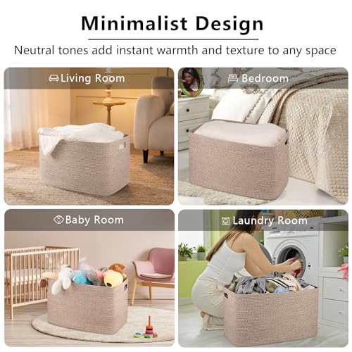 OIAHOMY 118L XXXLarge Cotton Rope Storage Basket, Oversized Blanket Basket, Used for Organizing Dirty Clothes in Living Room, Bedroom, Nursery, Dog Toy Storage Bins, 25" x 17" x 16",Brown variegated - Image 6