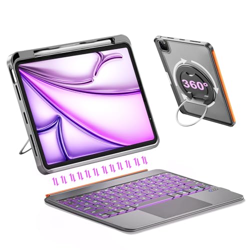 Image of iPad Air 13 inch Case Keyboard (M4 /M3 /M2, 2026 /2025 /2024), Magnetic Detachable Backlit Keyboard, Trackpad, Adjustable Stand, Stylus&Tips Storage, Slim Protective Case for Pro 12.9 6 /5 /4 /3rd Gen (Gray)