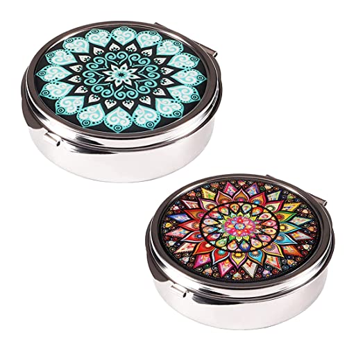 PLABBDPL Pilulier étanche, Lot de 2 piluliers ronds en métal, petite boîte à pilules pour le voyage, petite boîte à pilules avec organiseur de vitamines miroir pour la vie quotidienne et les voyages Cover