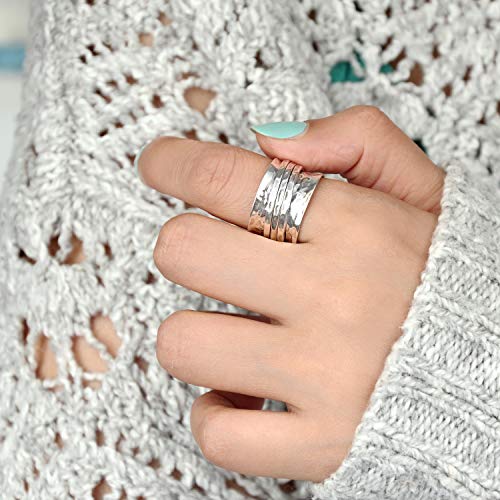 Boho-Magic Sterling Silver Fidget Rings for Women – 925 Spinner Ring with 3 Fidget – Hammered Sterling Silver Spinner Ring for Women – for Style, Relaxation & Focus2
