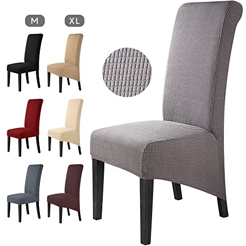 Fundas para sillas XL 4 Piezas Fundas de Sillas de Comedor Spandex Elástico Jacquard Cubiertas de Silla Funda de Silla elástica Fundas Sillas para Decoración de Fiesta (Gris, Paquete de 4)-XL