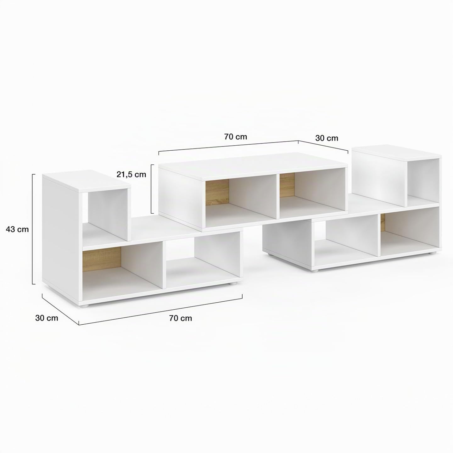 IDMarket - Meuble TV combiné 3 pièces modulables Leonard 140-205x30x43 cm