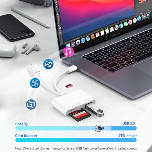 Image of SD Card Reader, 3 in 1 USB C SD Card Reader with with Dual Slot for SD /TF and USB Port High-Speed Data Transfer for iPhone, iPad, Laptop, Camera, Photographers, Professionals, Students, Travelers