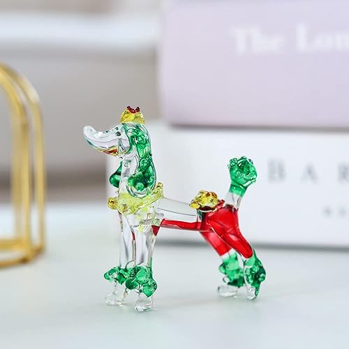 Miniatura 2 de DUONGJAIS BRAND Vidrio de arte soplado a mano para perro, preciosa colección de animales en miniatura de caniche, casa de muñecas, decoraciones,