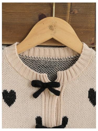 SHENHE Girl's Cute Bow Cardigan Button Down Heart Print Crew Neck Kid Preppy Cropped Cardigan Sweater3
