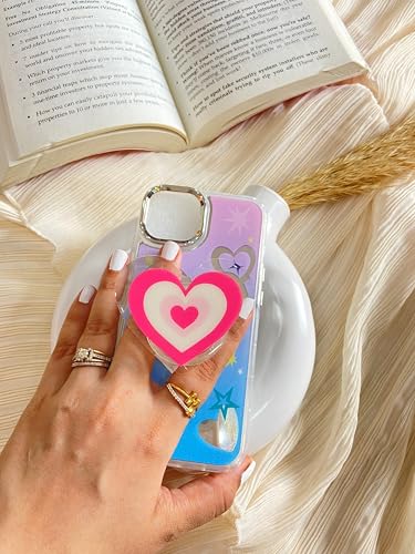 Image of COVERLY for iPhone 14 Plus 3D Luxury Retro Heart Resin Stand Case,Trendy Mirror Pop Cute Cartoon Sleek Makeup Art Stars Splash Love Burst with Phone Holder Princess Cover for Apple iPhone 14 Plus