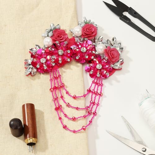 Appliques en strass fleurs dorées et cristaux 3D faits main pour création couture - 4