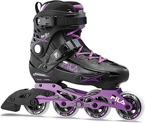 FILA Madame Houdini Ladies' Inline Skates - High Performance Training and Fitness Skates - Adjustable Fit, Shock Absorber, Aluminum Frame, and ABEC 7 Bearings - Women 8, Purple/Black